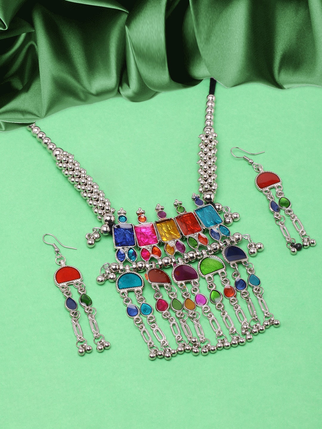 

DIVA WALK Silver-Plated Stone-Studded Jewellery Set