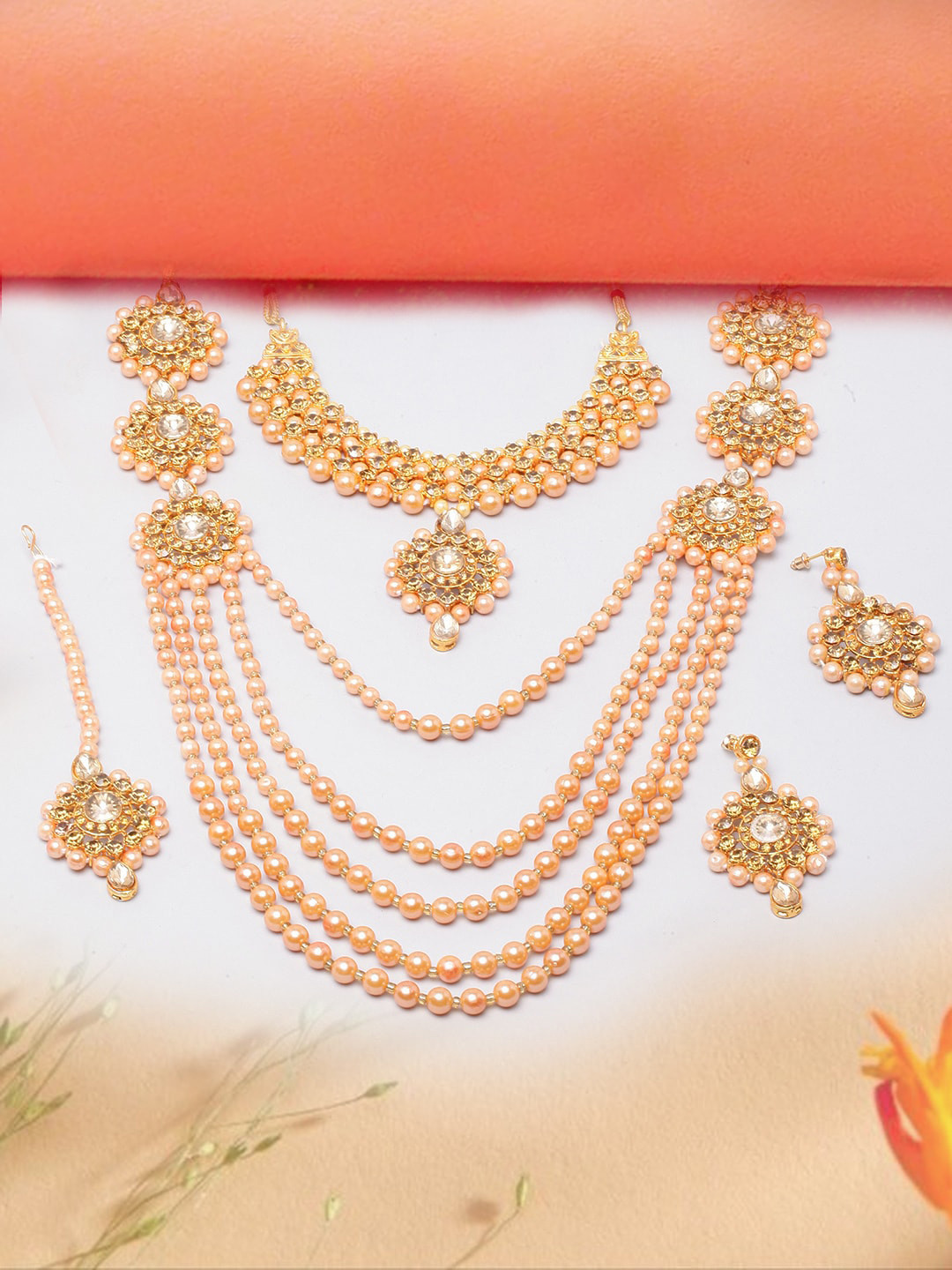 

DIVA WALK Set of 2 Gold-Plated Kundan-Studded & Beaded Jewellery Set