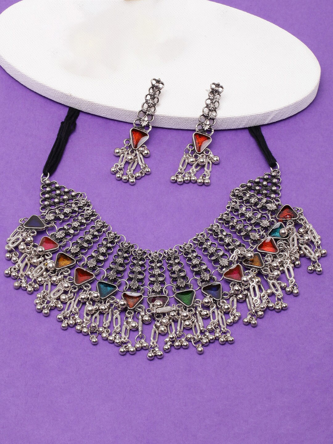 

DIVA WALK Silver-Plated Stone-Studded Jewellery Set