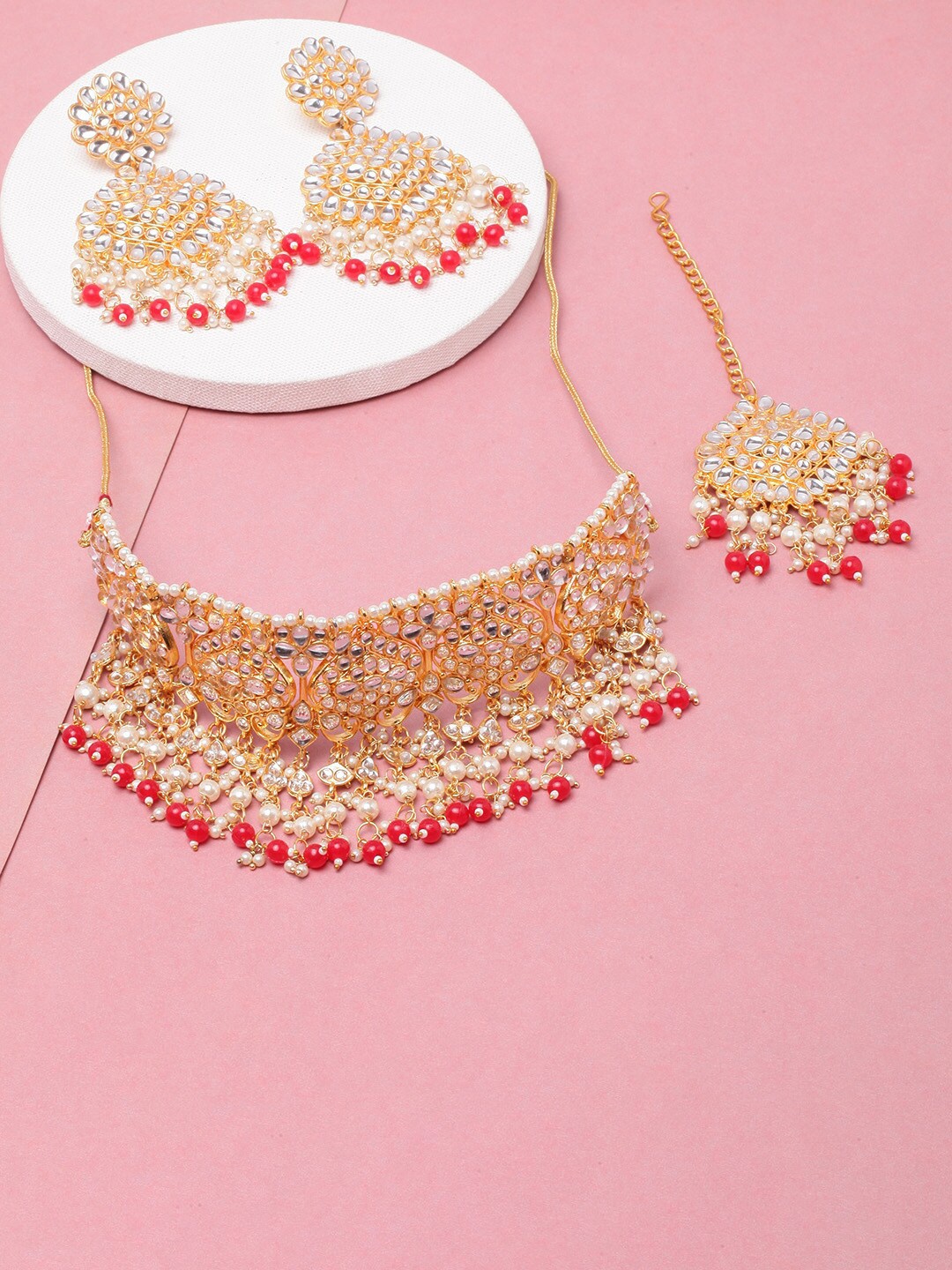 

DIVA WALK Gold-Plated Stone-Studded & Beaded Jewellery Set