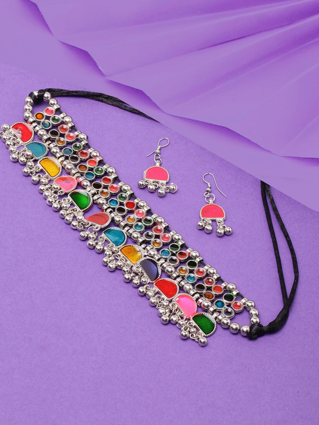 

DIVA WALK Silver-Plated Stone-Studded Jewellery Set