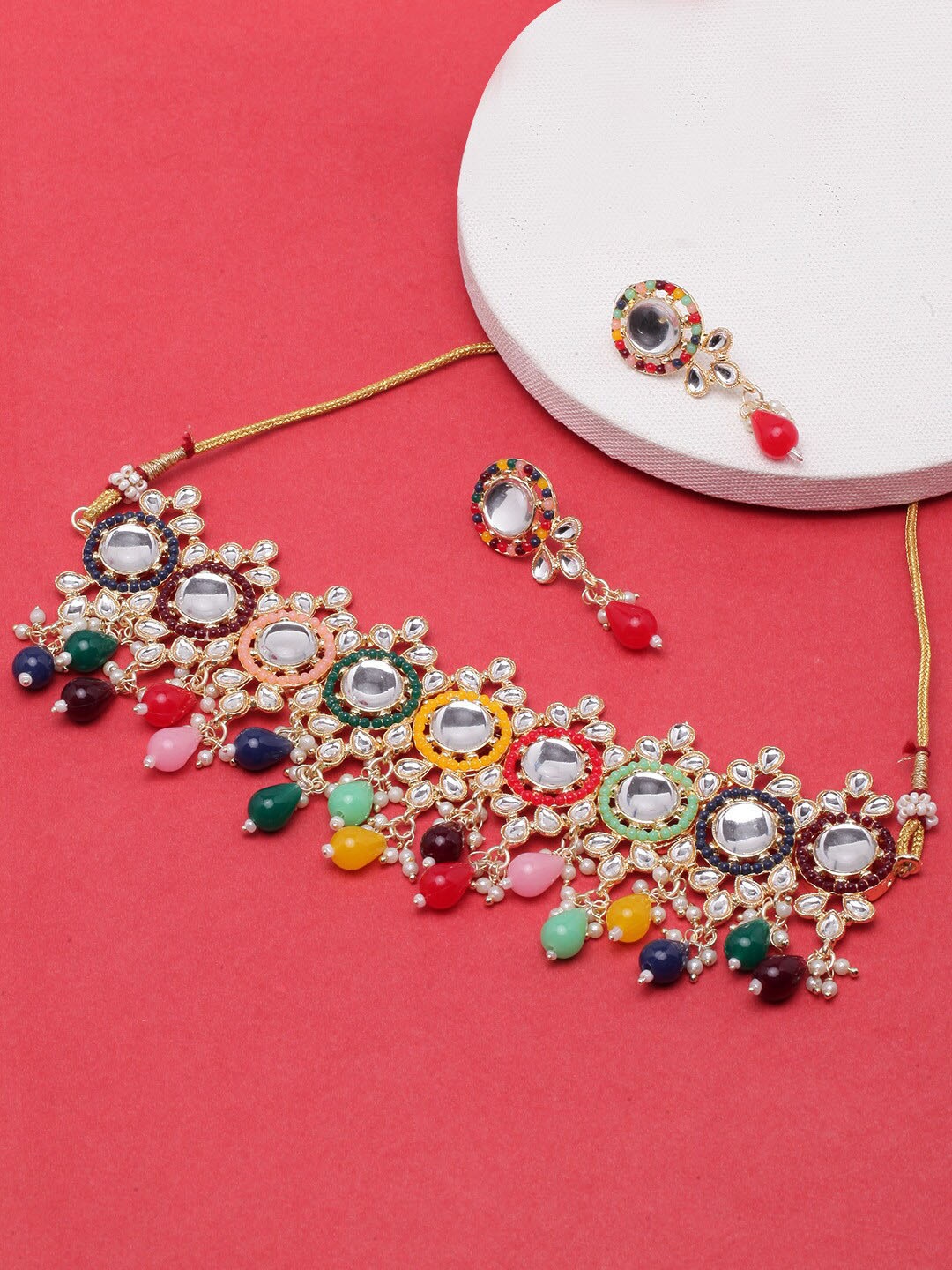 

DIVA WALK Gold-Plated Stone-Studded & Beaded Jewellery Set
