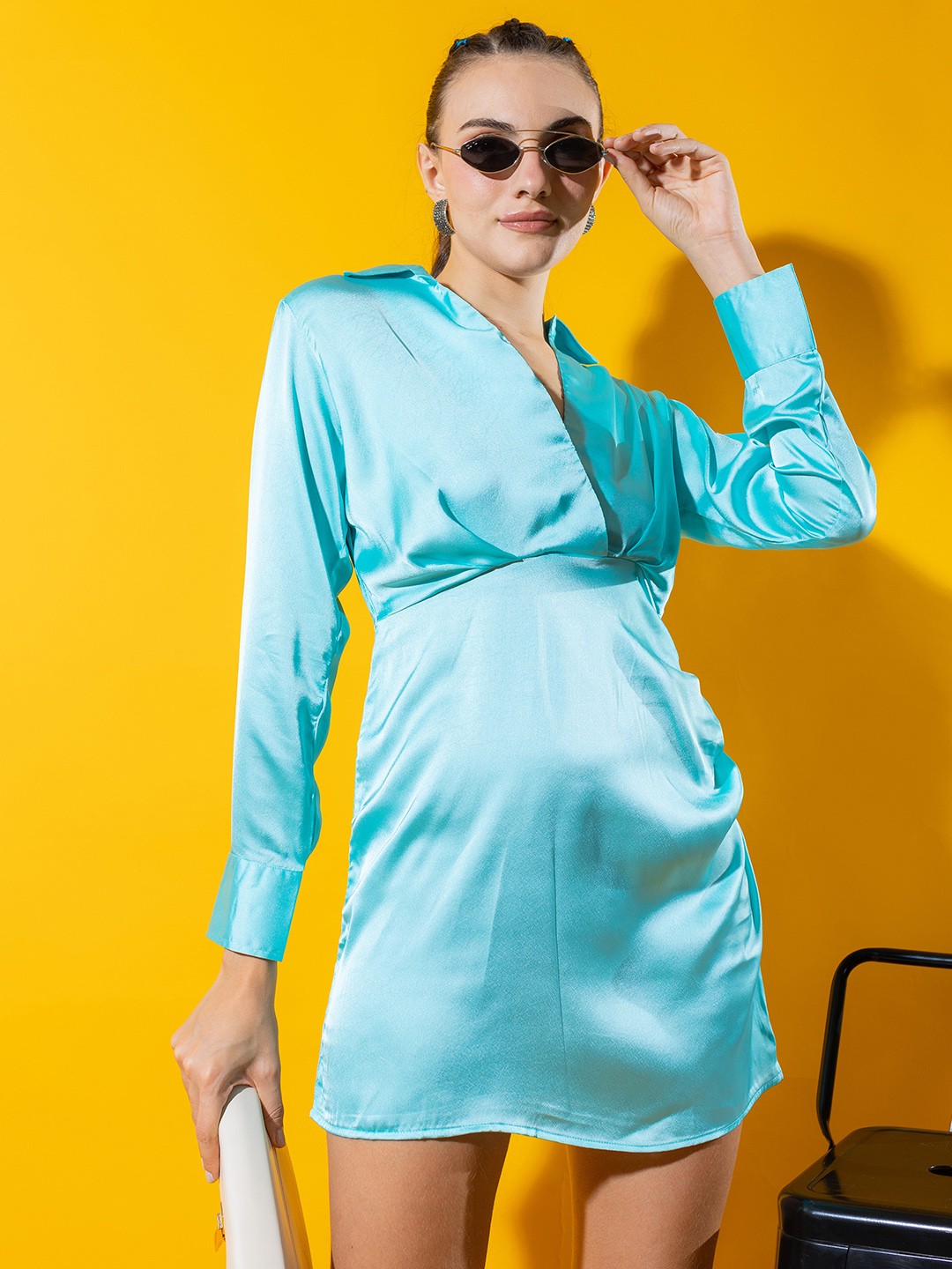 

Stylecast X Hersheinbox Satin Finish Wrap Dress, Turquoise blue