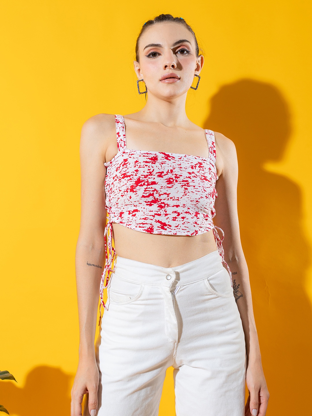 

Stylecast X Hersheinbox Abstract Printed Cotton Crop Top, Red