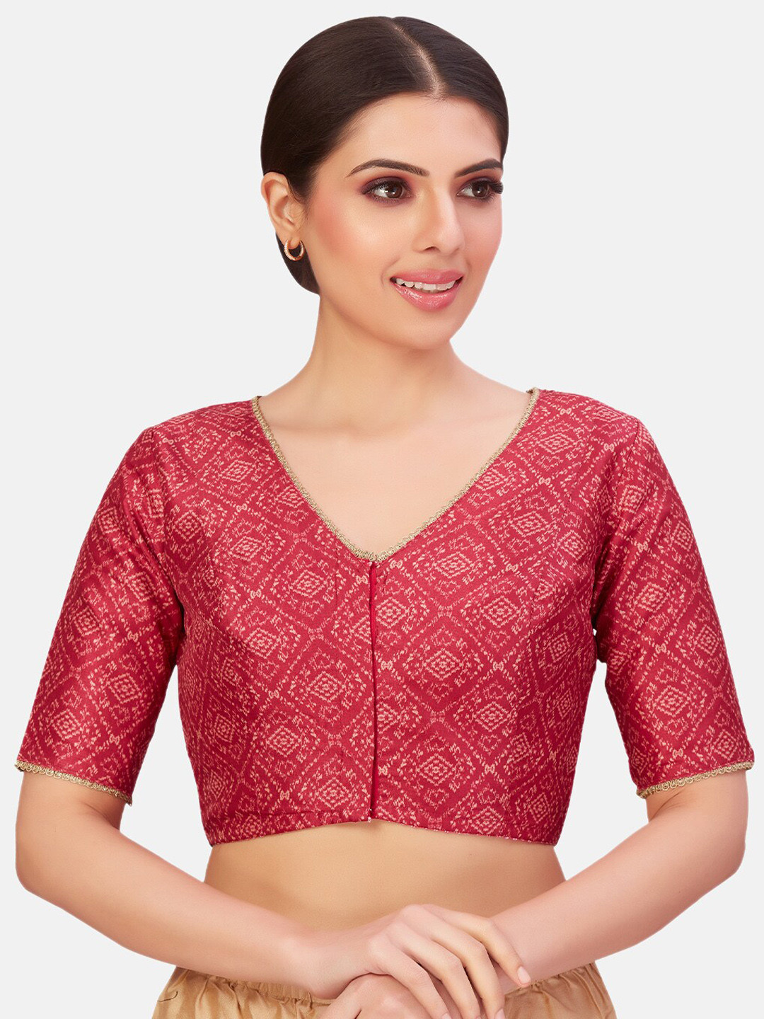 

Studio Shringaar Printed V-Neck Readymade Saree Blouse, Pink