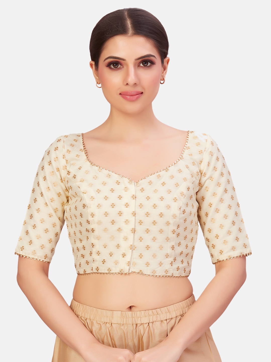 

Studio Shringaar Printed Sweetheart Neck Raedymade Saree Blouse, Off white