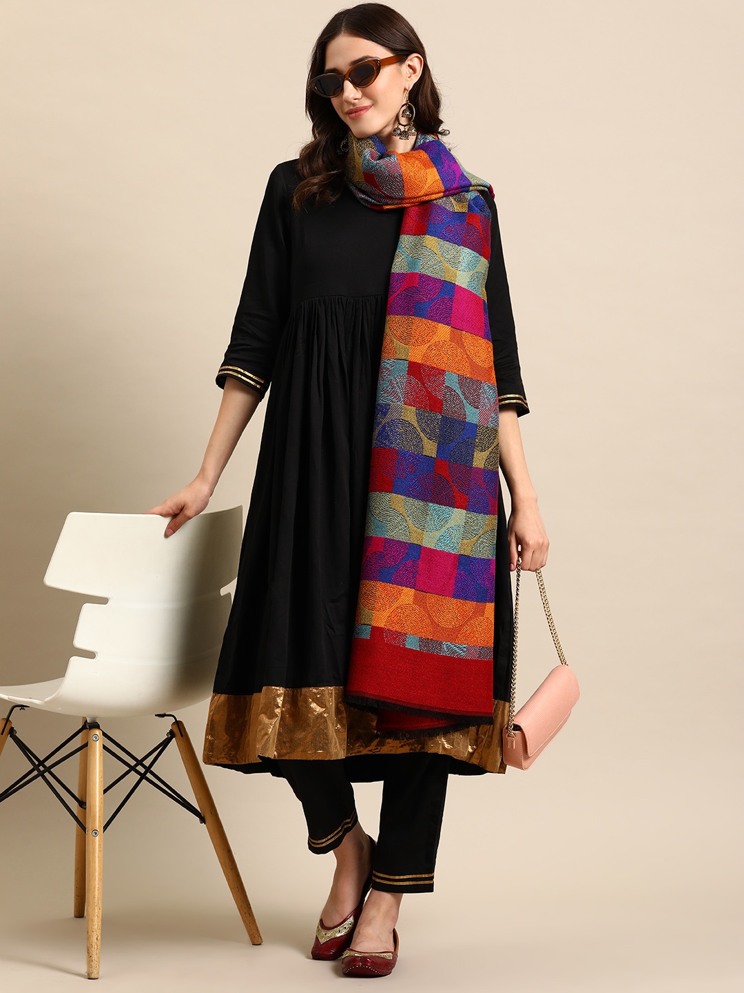 

Sangria Women Geometric Woven Design Acrylic Stole, Multi