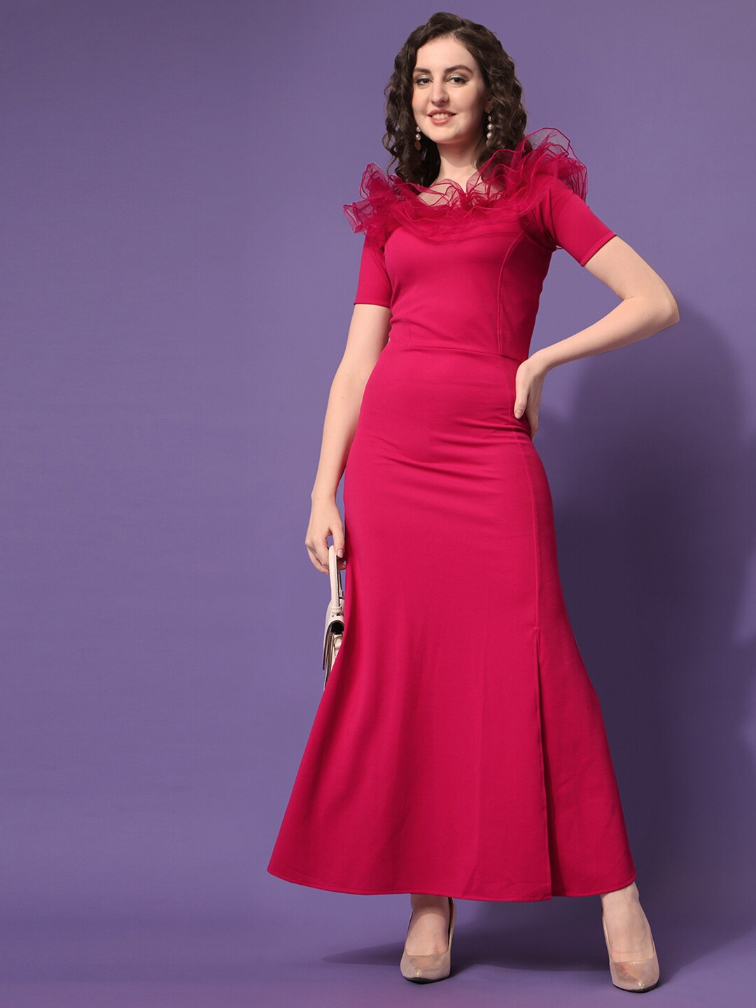 

SHEETAL Associates Off Shoulder Crepe Maxi Dress, Pink