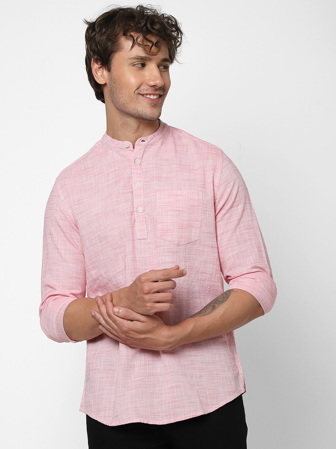 

VASTRADO Mandarin Collar Pure Cotton Short Kurta, Pink