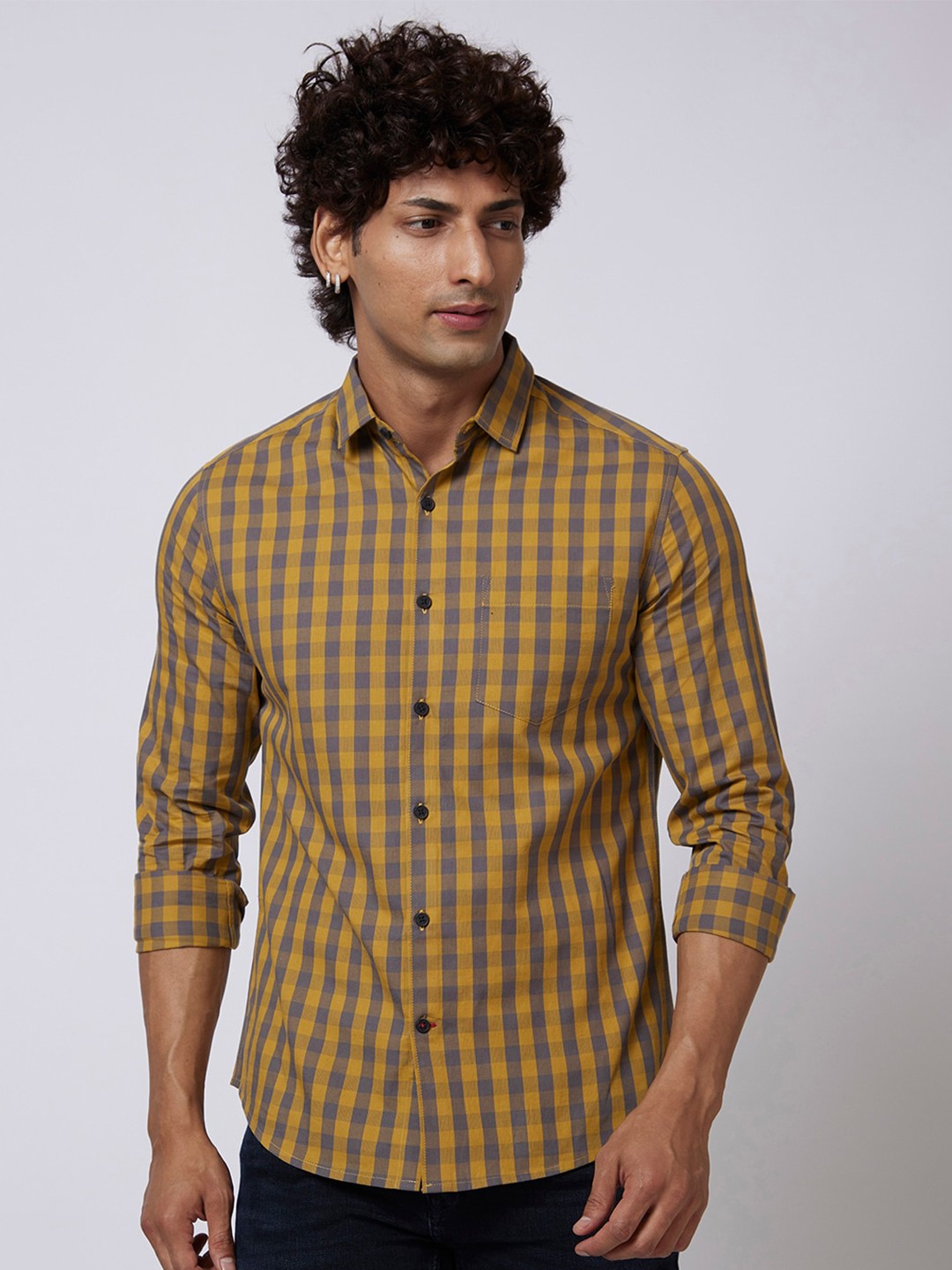

VASTRADO Buffalo Checks Cotton Casual Shirt, Yellow