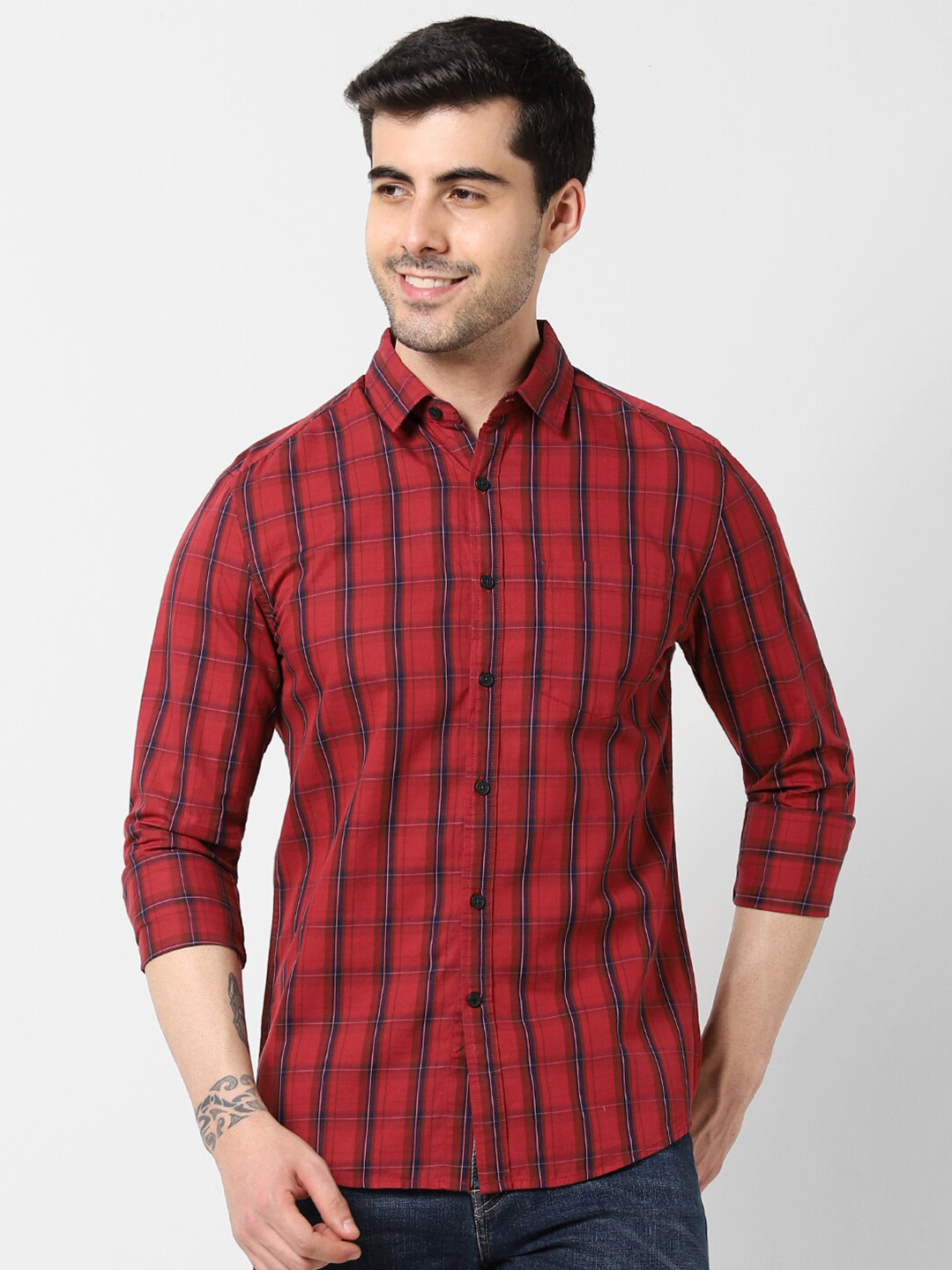 

VASTRADO Tartan Checks Cotton Casual Shirt, Red