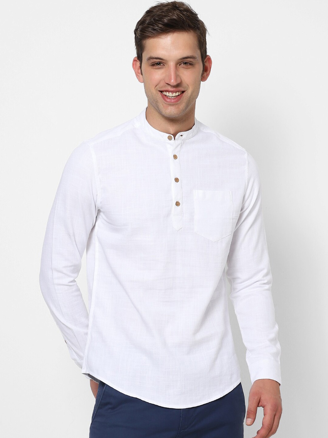 

VASTRADO Mandarin Collar Pure Cotton Short Kurta, White