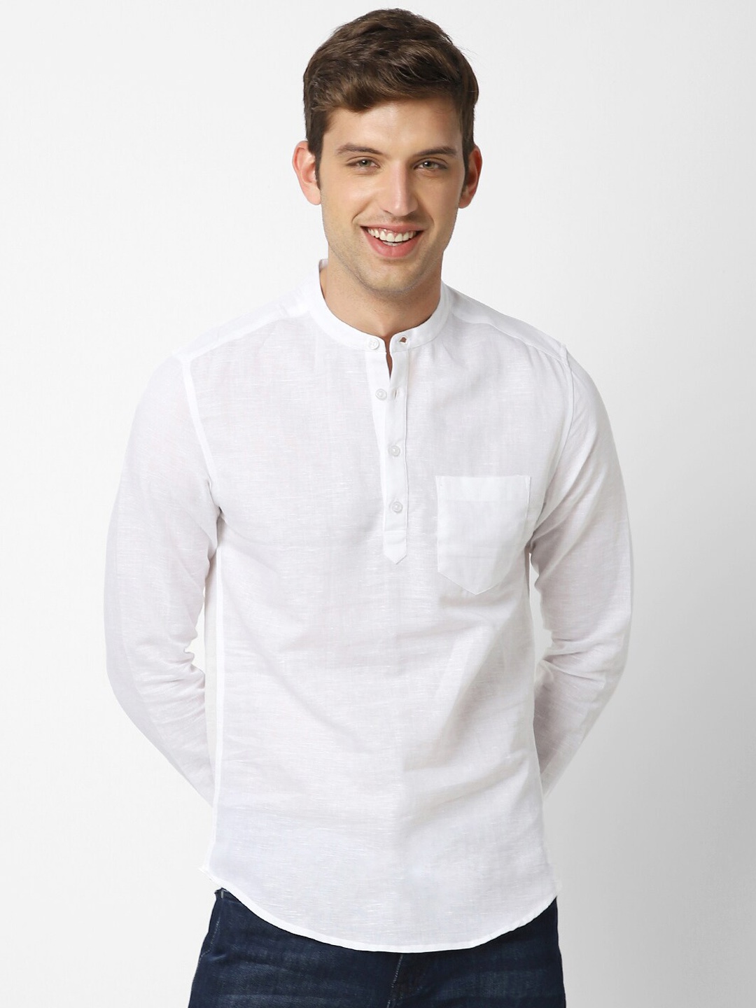 

VASTRADO Mandarin Collar Cotton Kurta, White