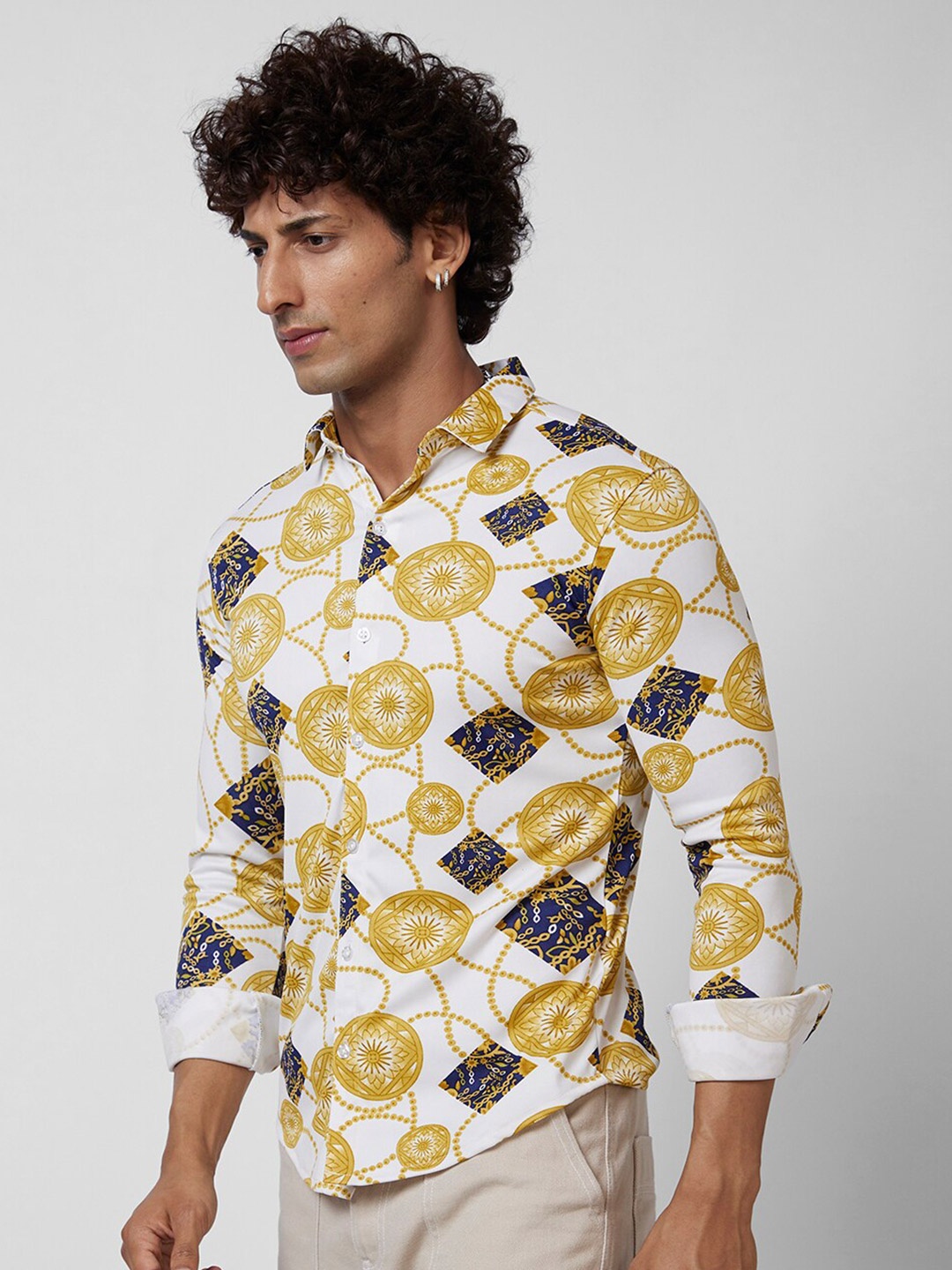 

VASTRADO Ethnic Printed Spread Collar Casual Shirt, White