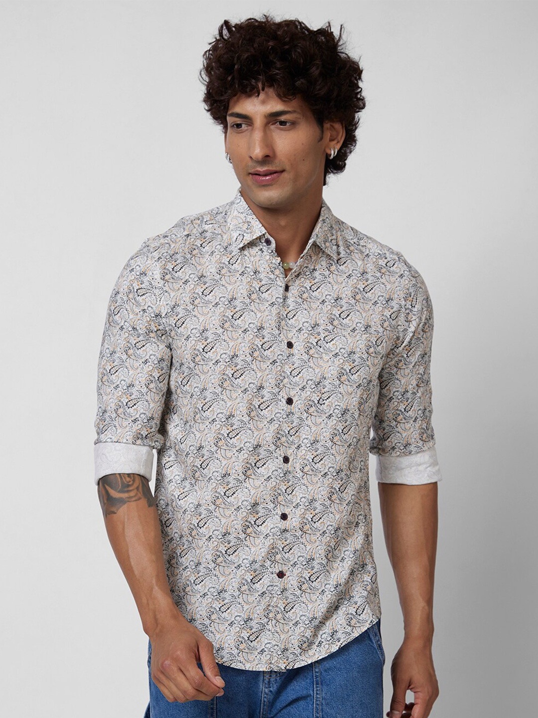 

VASTRADO Ethnic Printed Spread Collar Casual Shirt, White