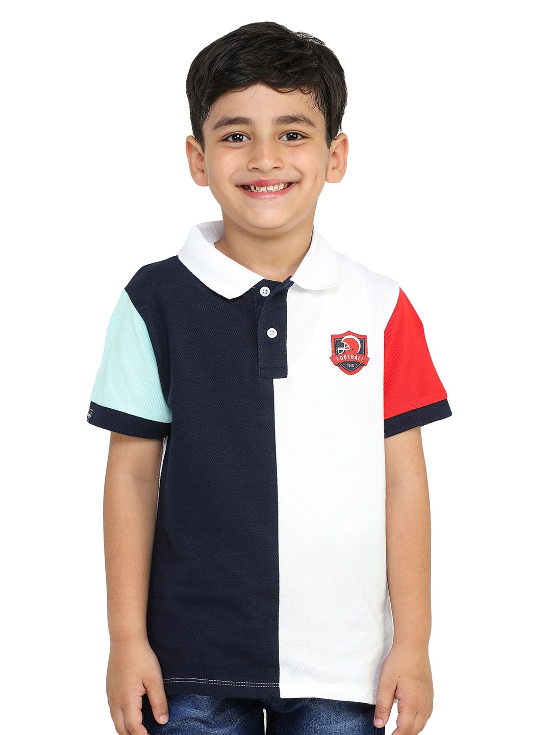 

toothless Boys Colourblocked Polo Collar Cotton T-shirt, White