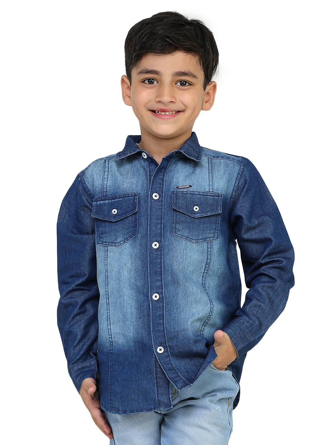 

toothless Boys Faded Denim Casual Shirt, Blue