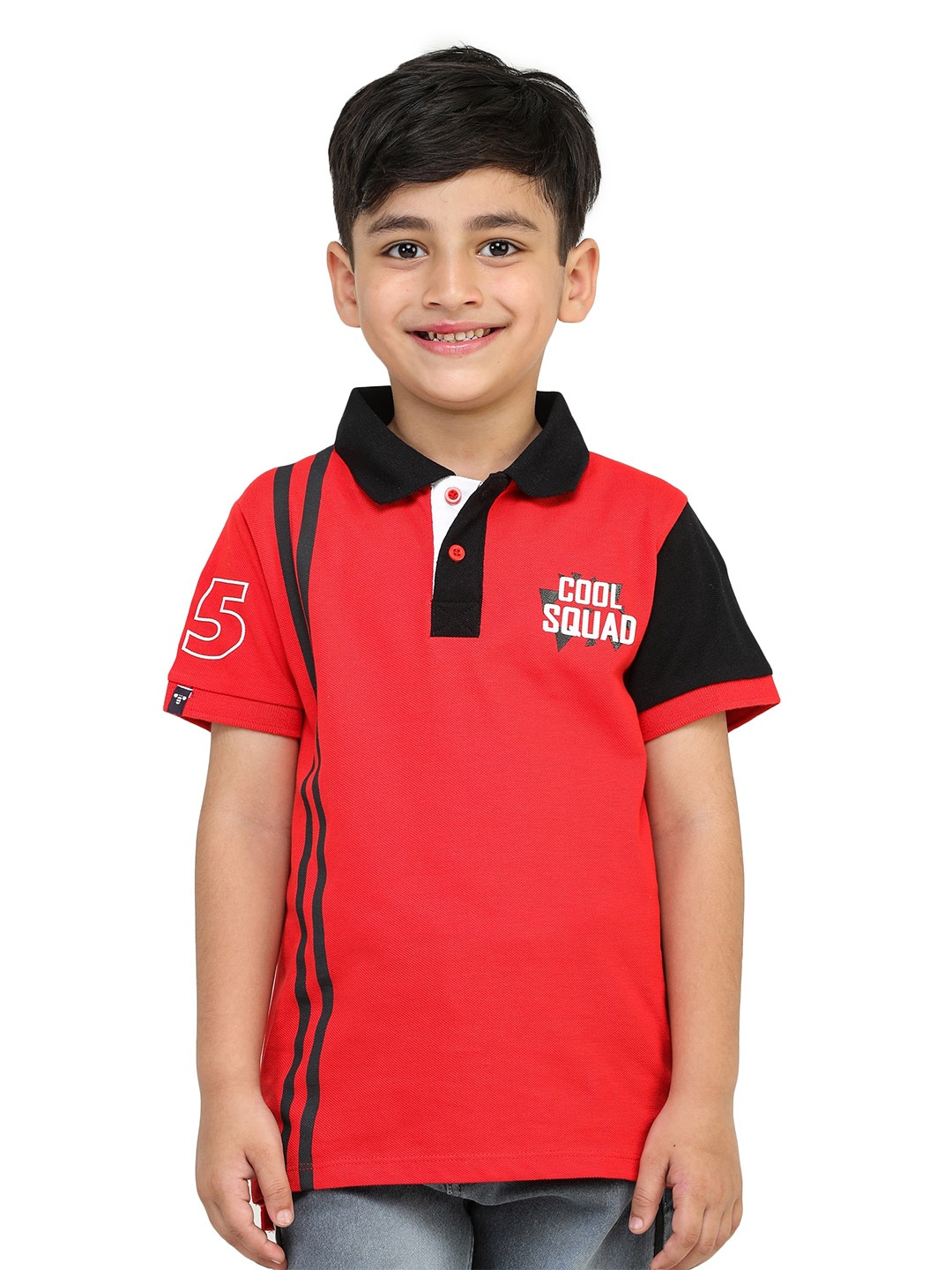 

toothless Boys Red Polo Collar Applique T-shirt