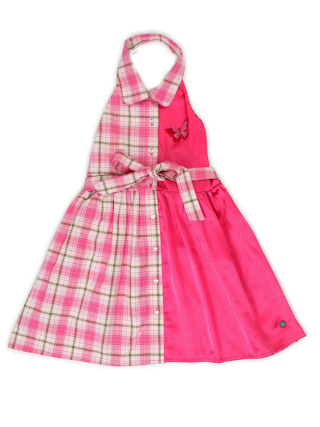 

toothless Girls Checked Halter Neck Fit & Flare Dress, Pink