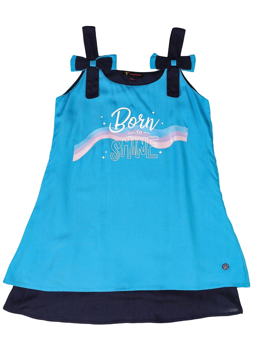 

toothless Girls Shoulder Straps Typography Printed A-Line Dress, Blue