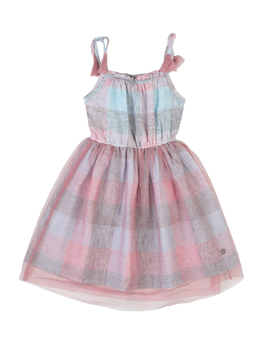 

toothless Girls Checked Gathered Fit & Flare Cotton Dress, Pink