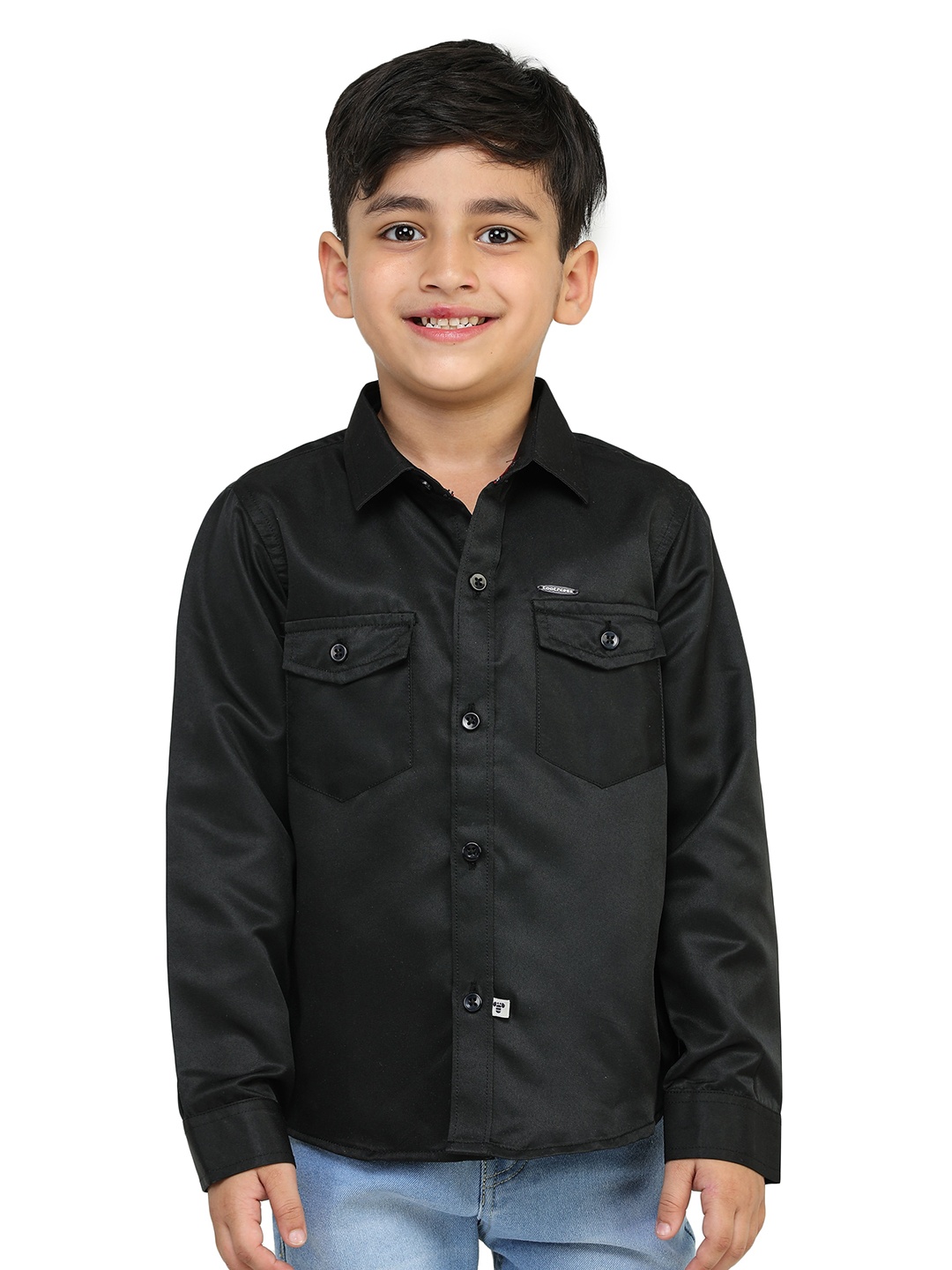 

toothless Boys Spread Collar Cotton Satin Casual Shirt, Black
