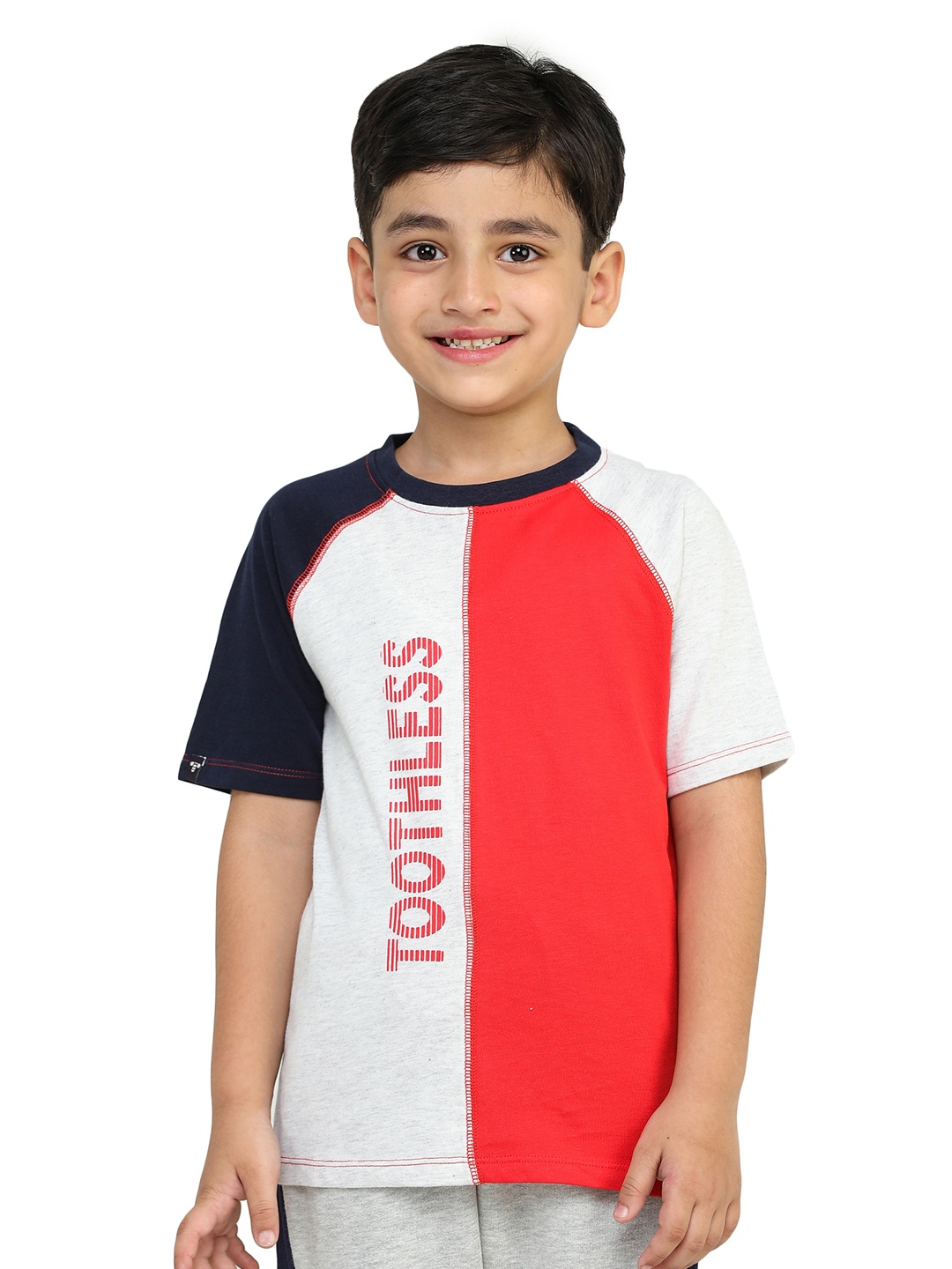 

toothless Boys Colourblocked Raglan Sleeves T-shirt, Grey melange