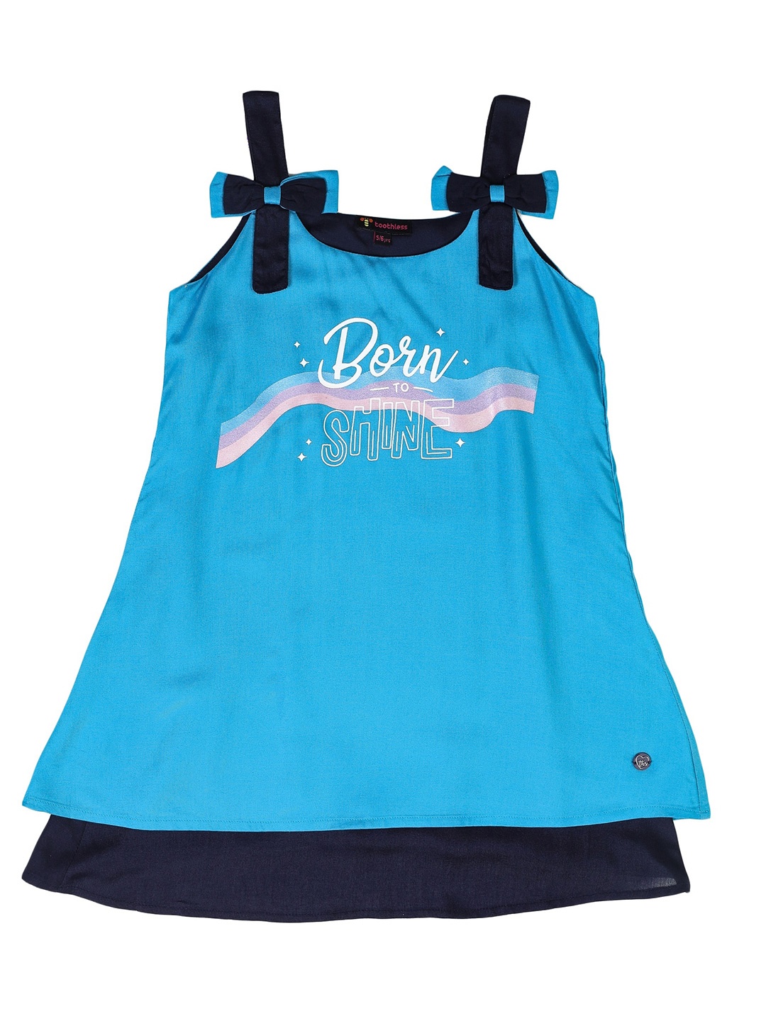 

toothless Girls Typography Printed Layered A-Line Dress, Turquoise blue