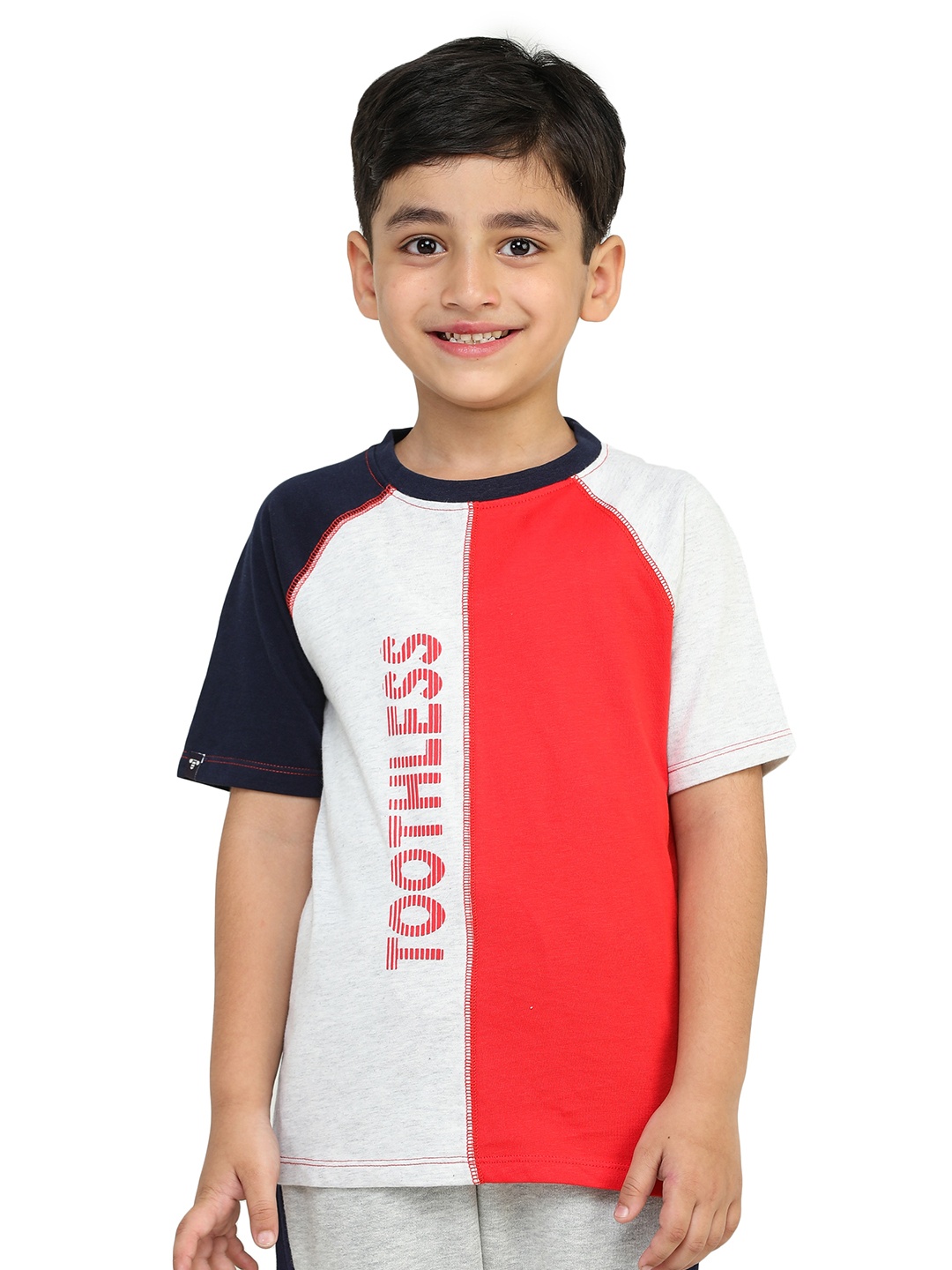

toothless Boys Colourblocked Raglan Sleeve Cotton T-shirt, Grey melange