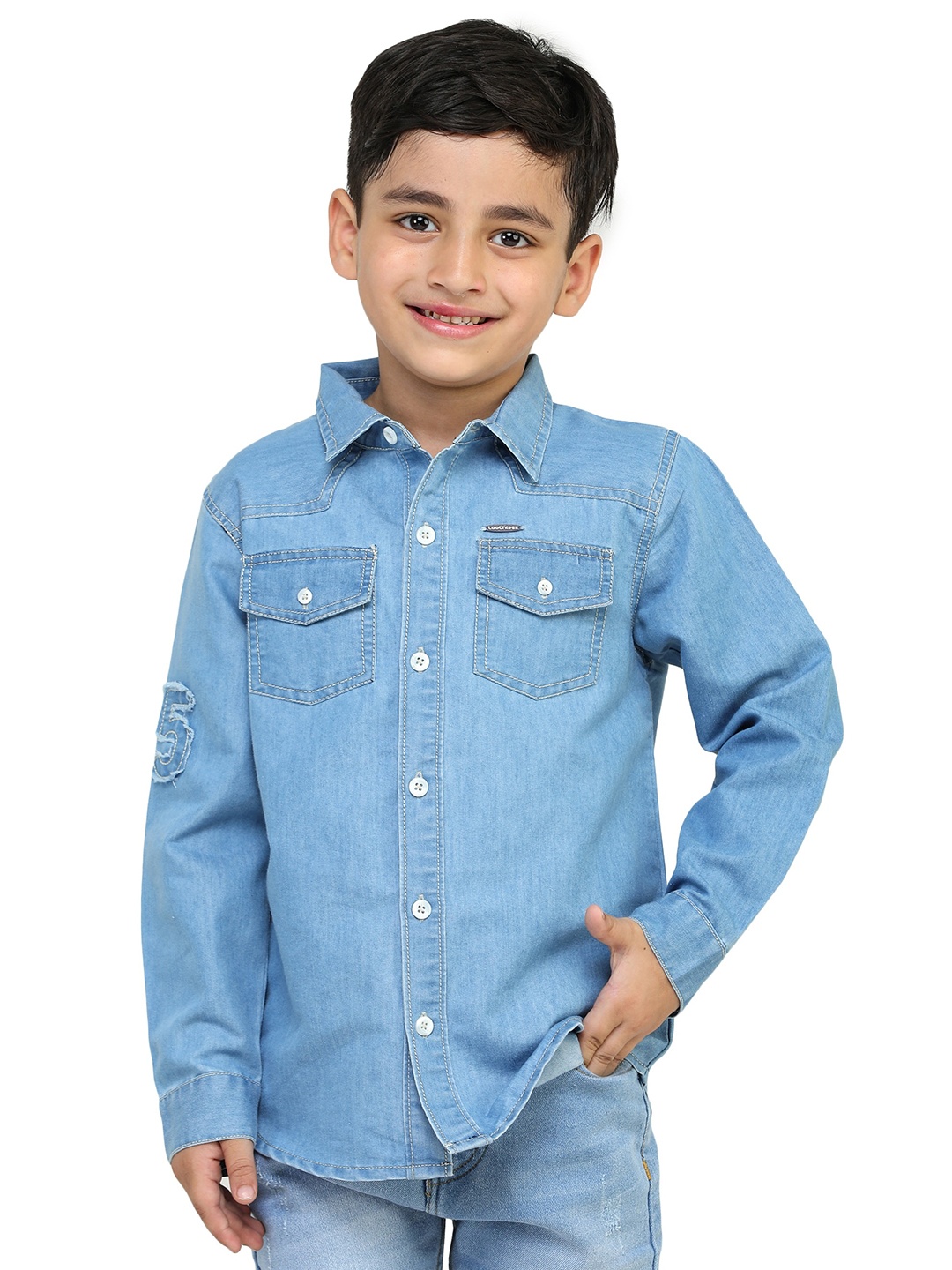 

toothless Boys Spread Collar Denim Casual Shirt, Blue