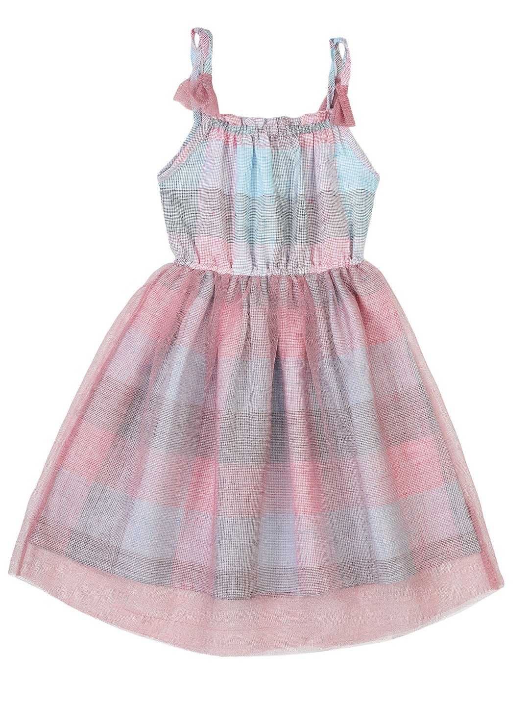 

toothless Girls Checked Gathered Fit & Flare Cotton Dress, Pink