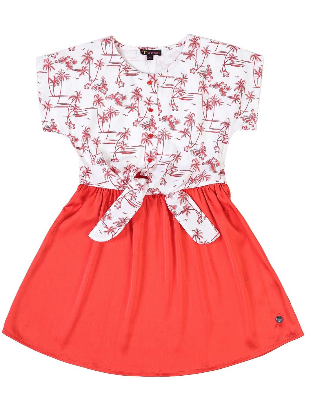 

toothless Girls Conversational Printed Fit & Flare Cotton Dress, Coral