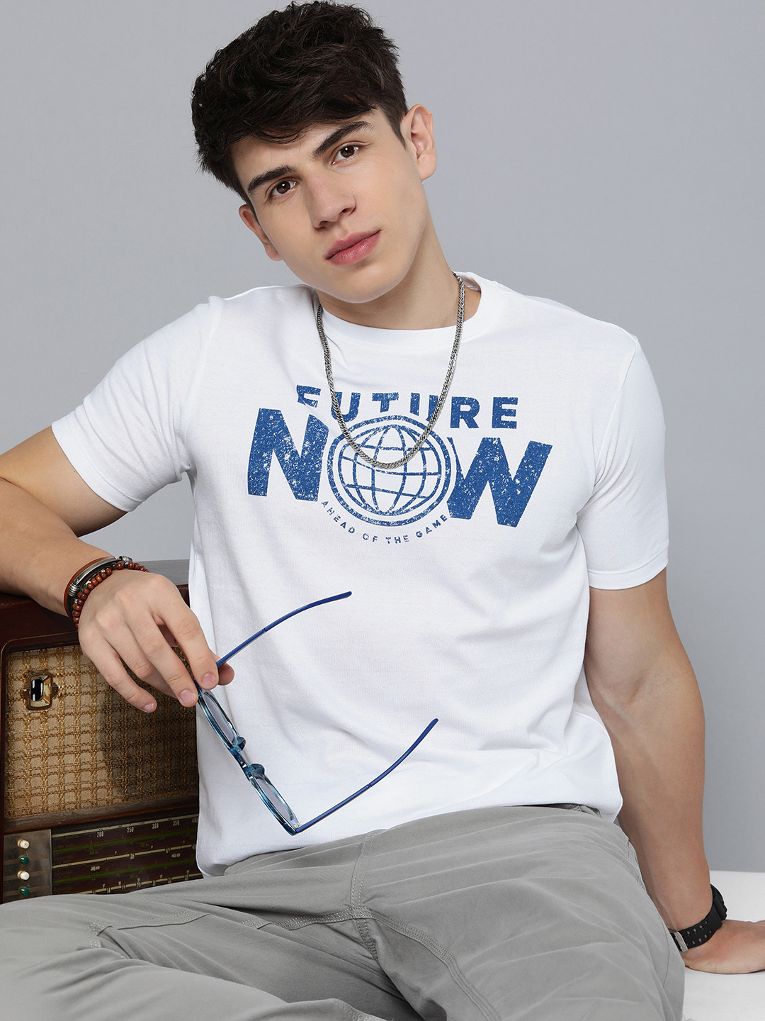 

R Code by The Roadster Life Co Men Typography Printed T-shirt, White