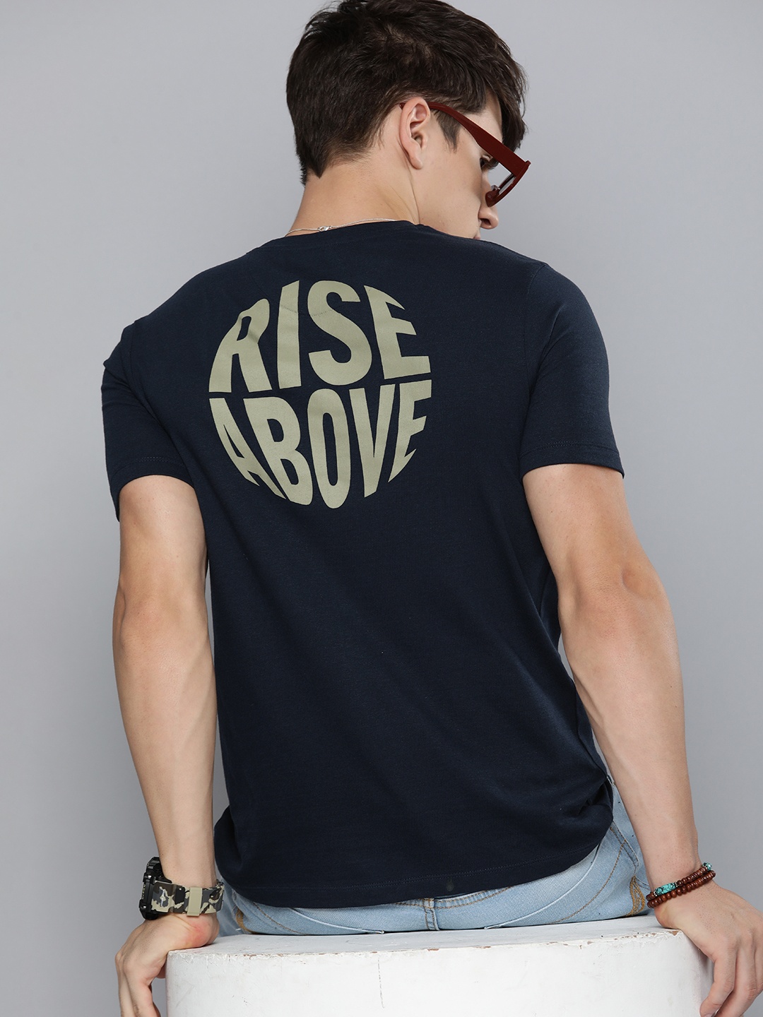 

R Code by The Roadster Life Co Men Graphic Printed T-shirt, Navy blue