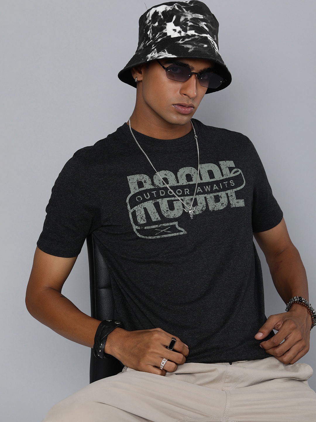 

R Code by The Roadster Life Co Men Typography Printed T-shirt, Charcoal