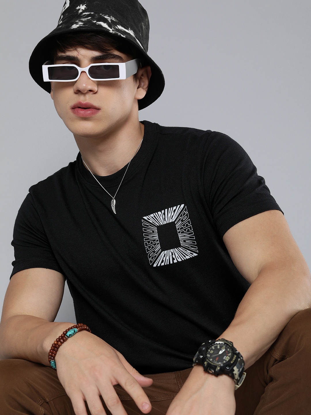 

R Code by The Roadster Life Co Men Typography Printed T-shirt, Black