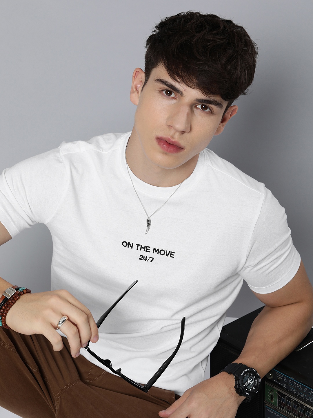 

R Code by The Roadster Life Co Men Typography Printed T-shirt, White
