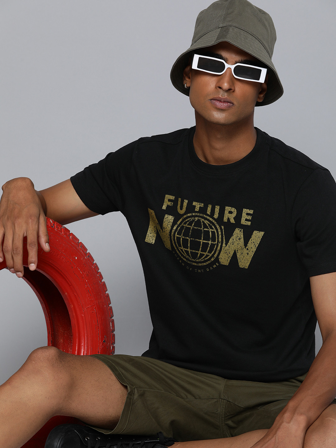 

R Code by The Roadster Life Co Men Graphic Printed T-shirt, Black