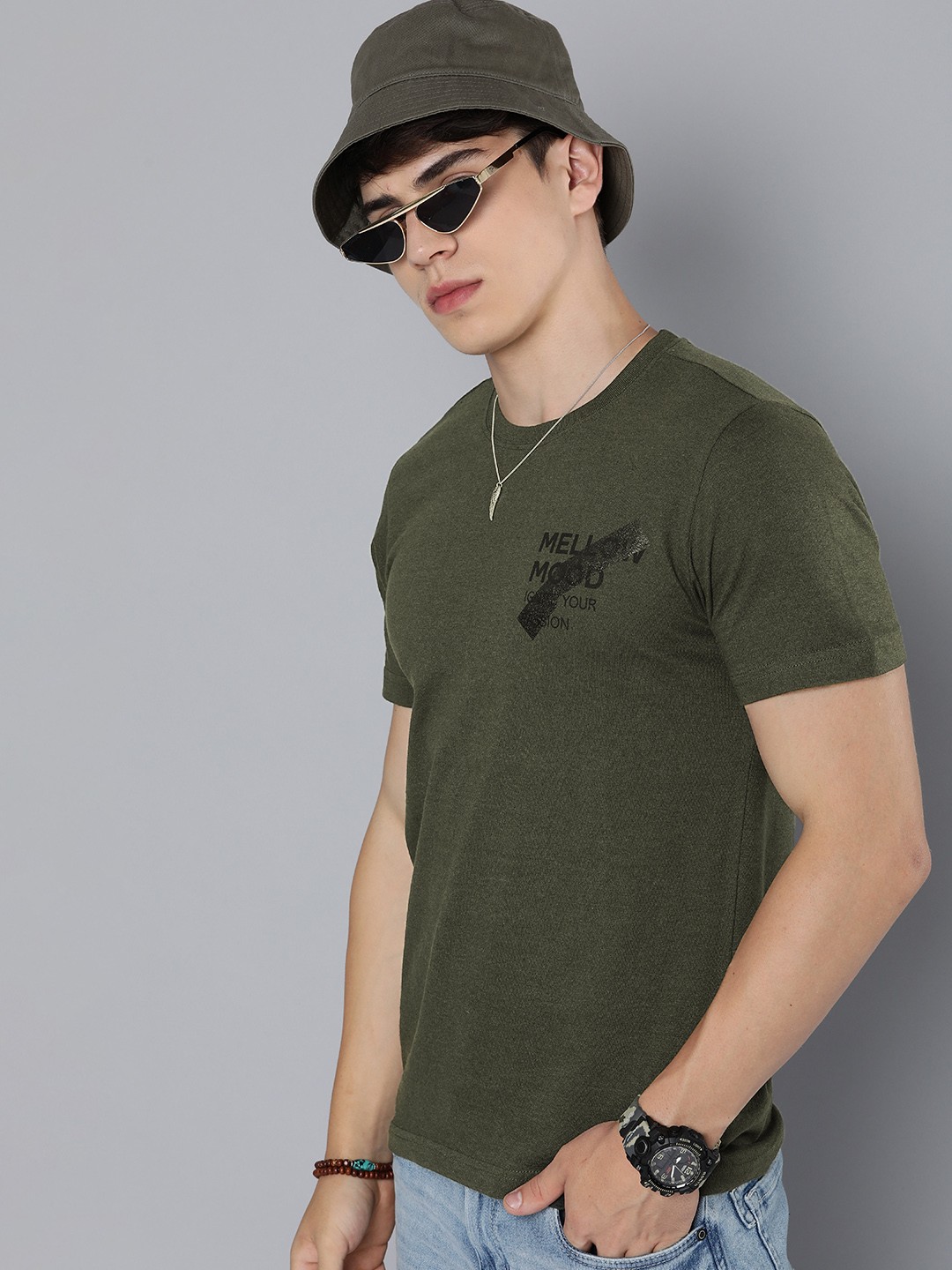 

R Code by The Roadster Life Co Men Graphic Printed T-shirt, Olive