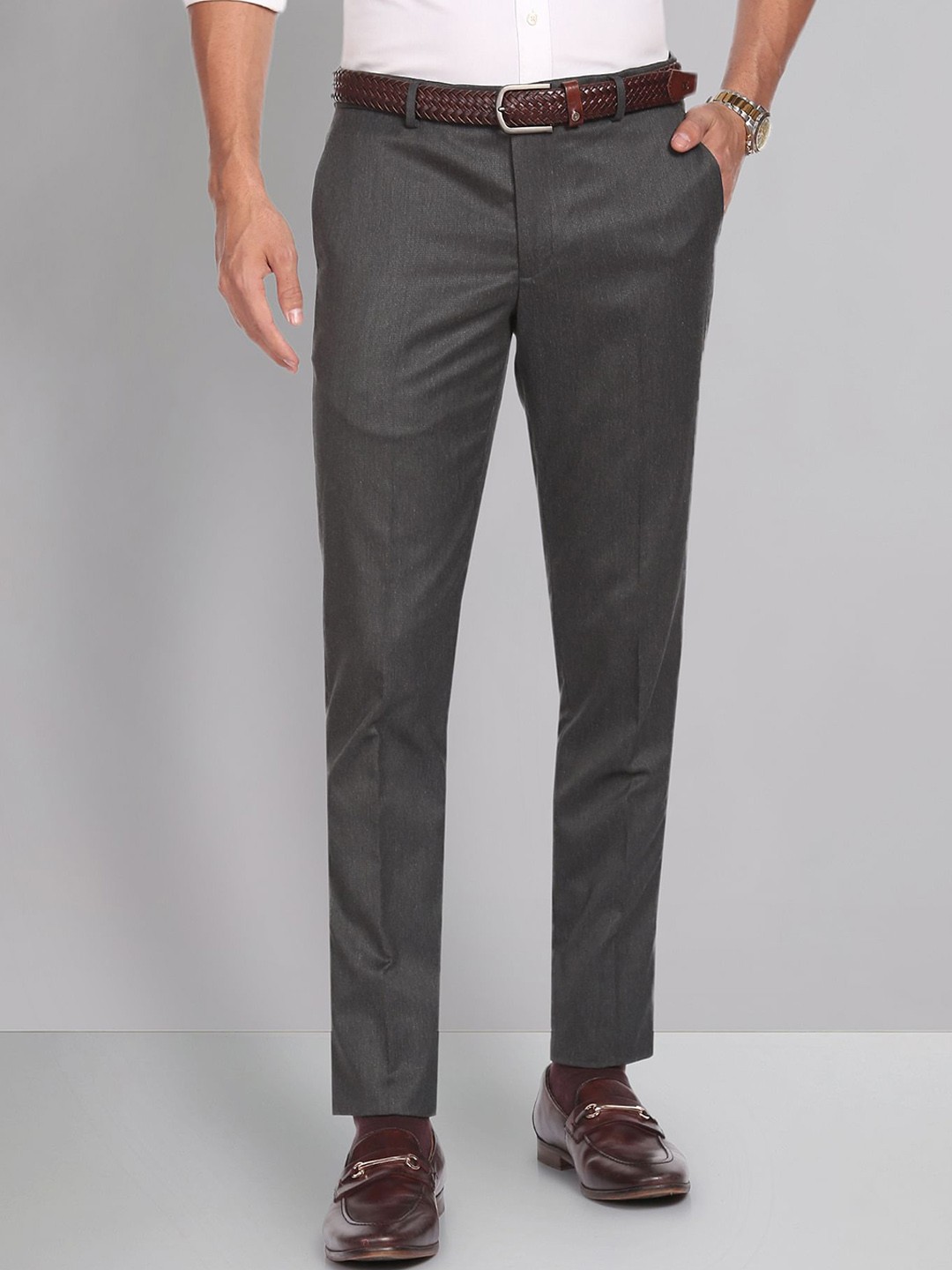 

AD By Arvind Men Slim Fit Mid-Rise Formal Trousers, Grey