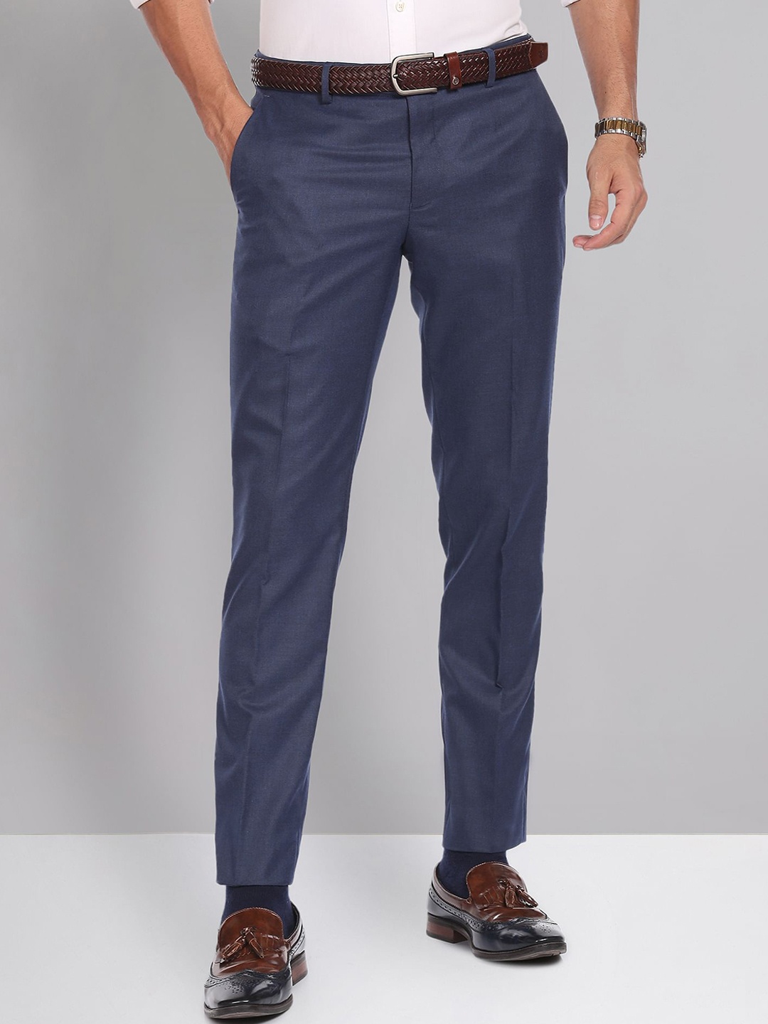 

AD By Arvind Men Slim Fit Mid-Rise Formal Trousers, Navy blue