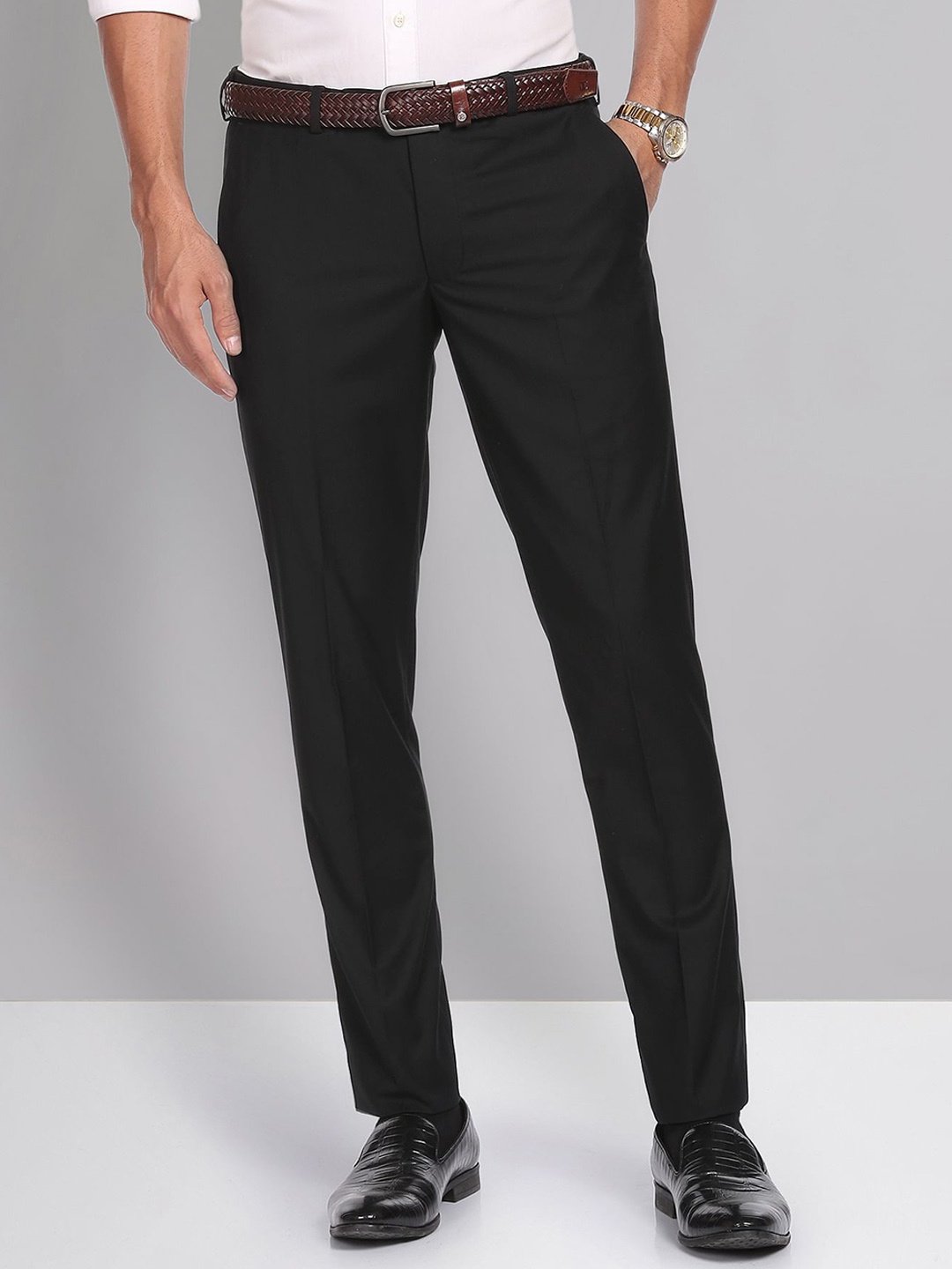 

AD By Arvind Men Slim Fit Mid-Rise Formal Trousers, Black