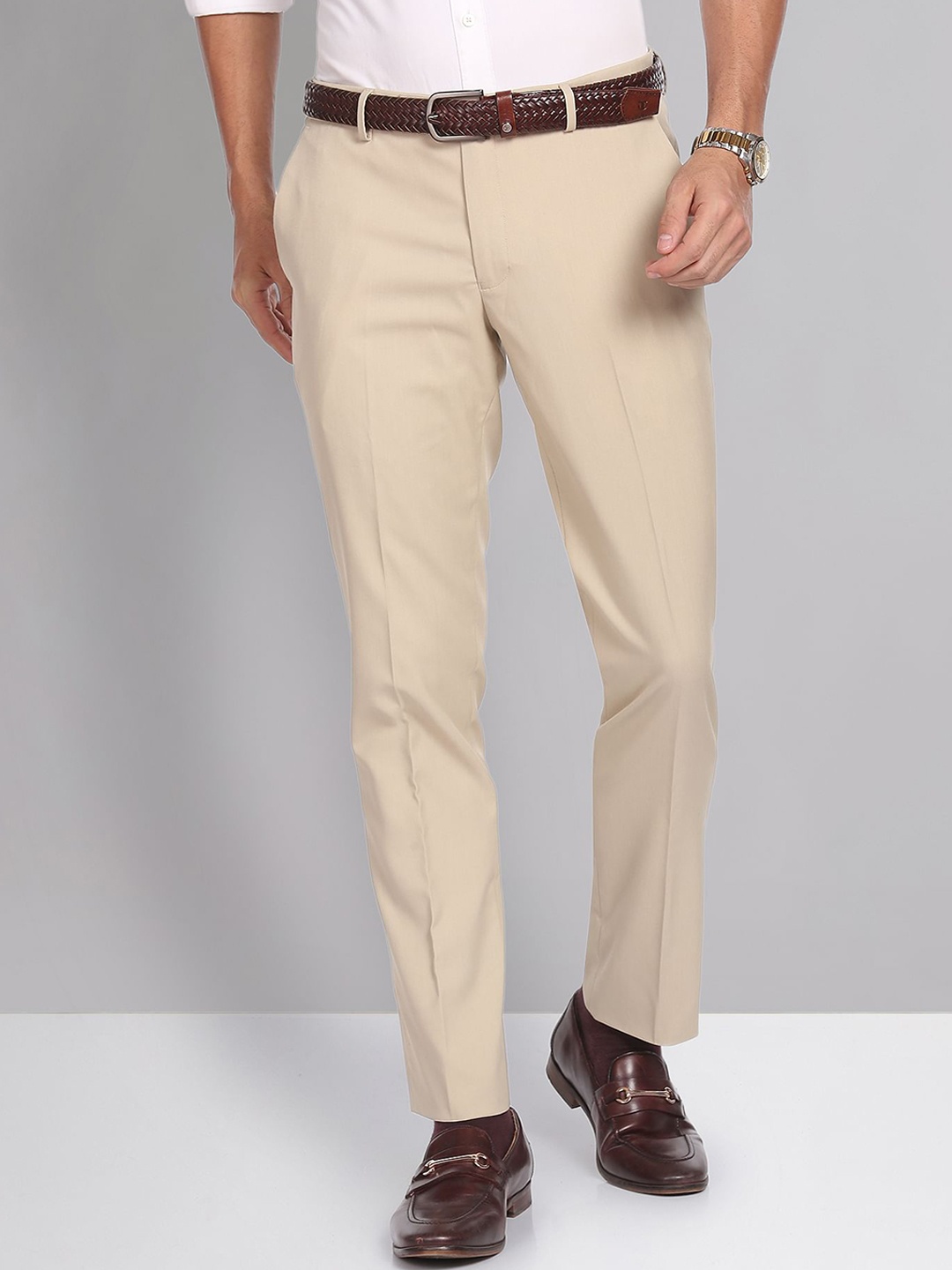 

AD By Arvind Smart Mid Rise Waist Solid Formal Trousers, Beige