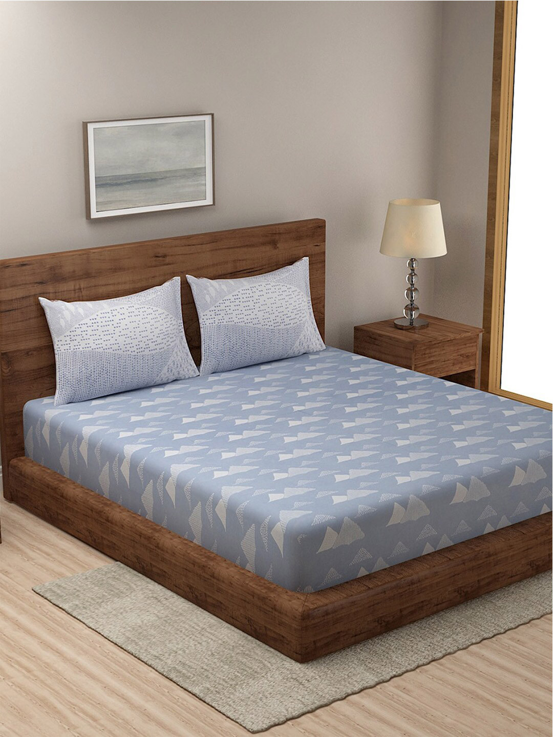 

Fabindia Aangan Blue Conversational Cotton 180 TC King Bedsheet With 2 Pillow Covers