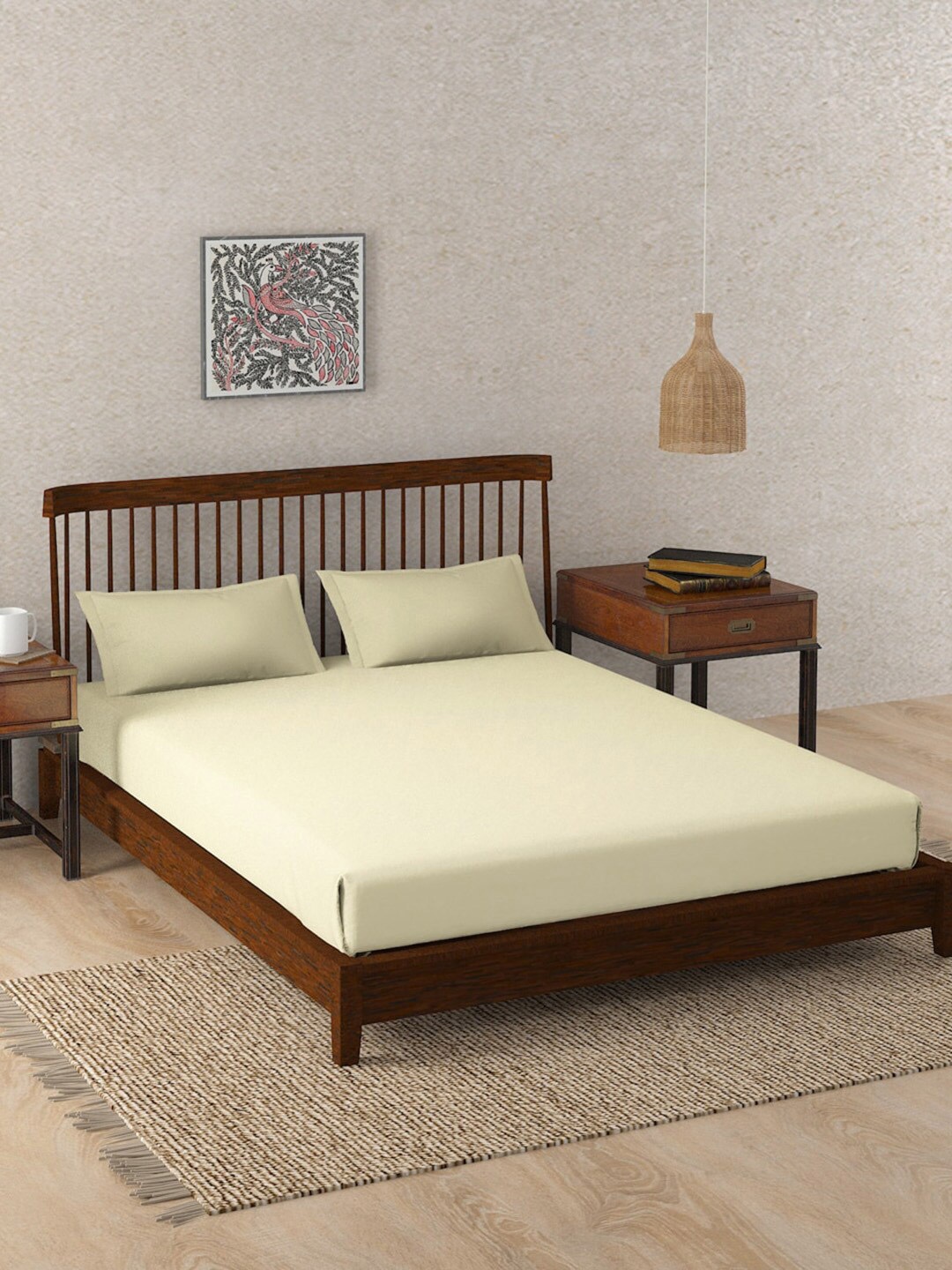 

Fabindia Rihan Yellow Cotton 180 TC King Bedsheet With 2 Pillow Covers