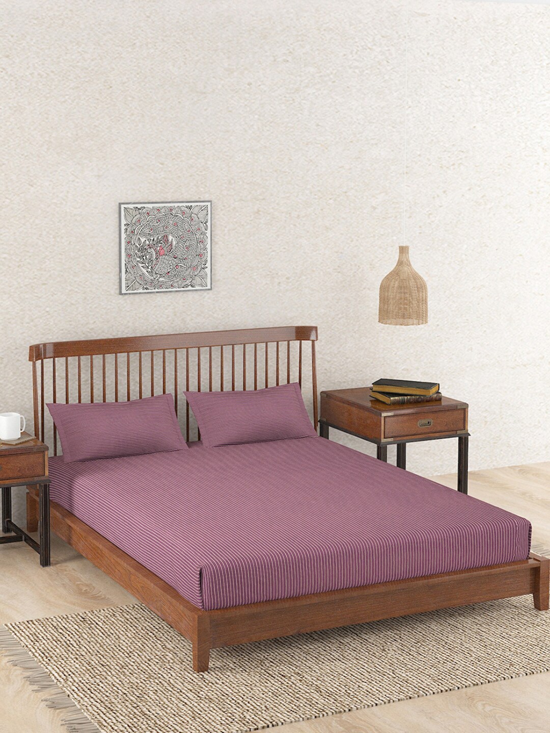 

Fabindia Nile Purple & White Striped Cotton King Bedsheet With 2 Pillow Covers
