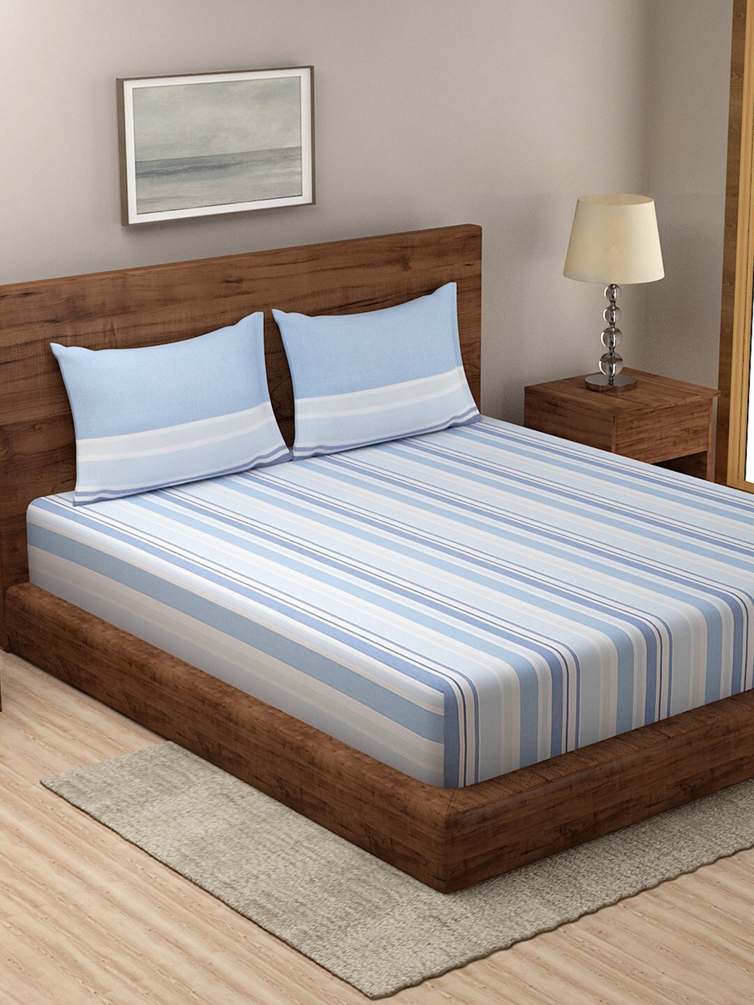 

Fabindia Blue & White Striped Cotton Single Bedsheet & Pillow Cover