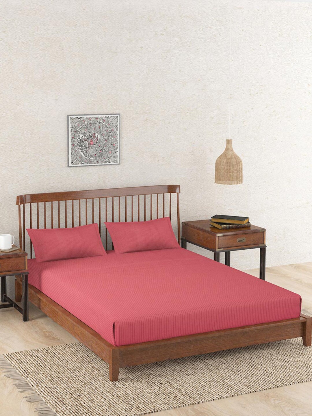 

Fabindia Nile Red Striped 180 TC Cotton King Bedsheet & 2 Pillow Covers