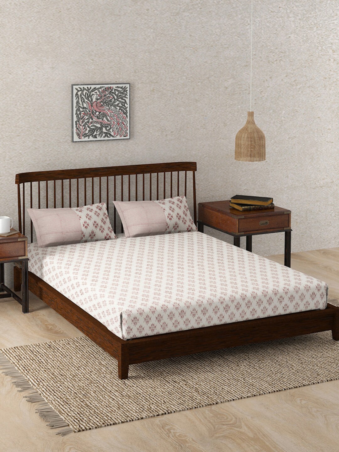 

Fabindia Trushita Cream Ethnic Motifs Cotton 180 TC King Bedsheet With 2 Pillow Covers