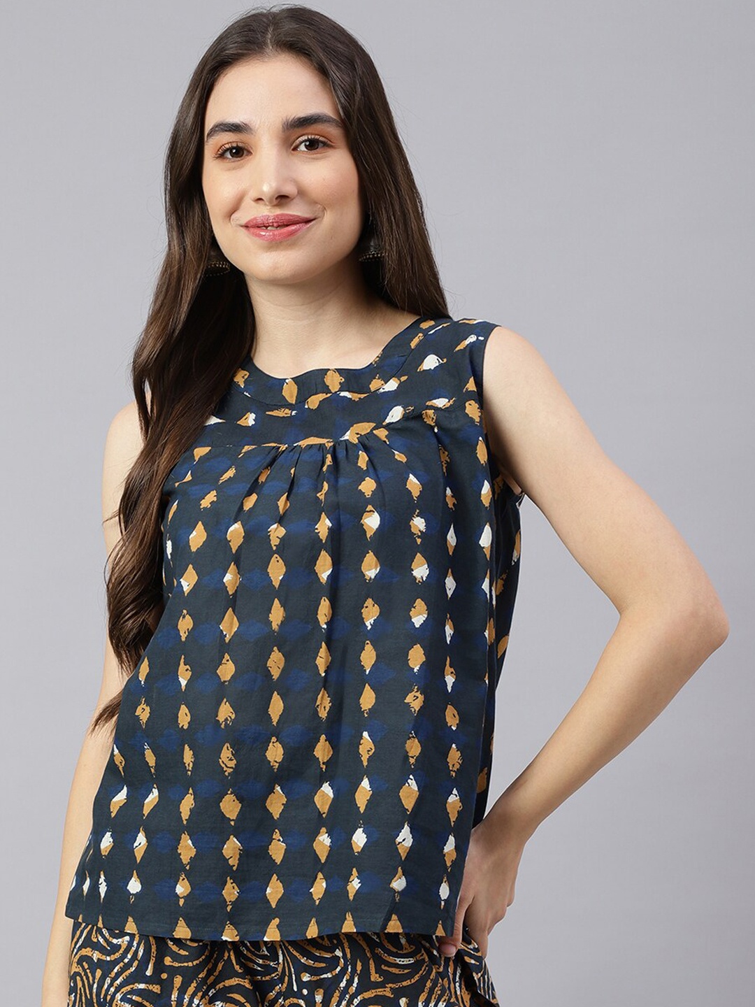 

KALINI Geometric Printed Sleeveless Tunic With Trouser Co-Ords, Green